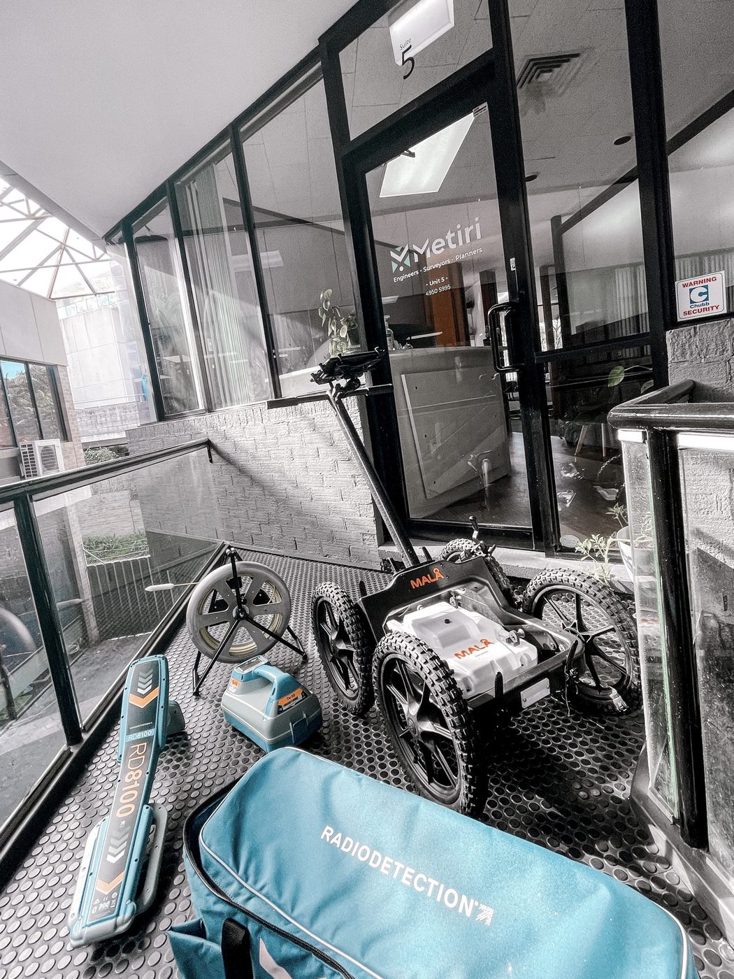 Utility locating equipment outside the Metiri office in Toronto