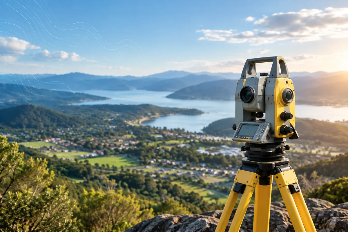 Total station set up above a coastal valley